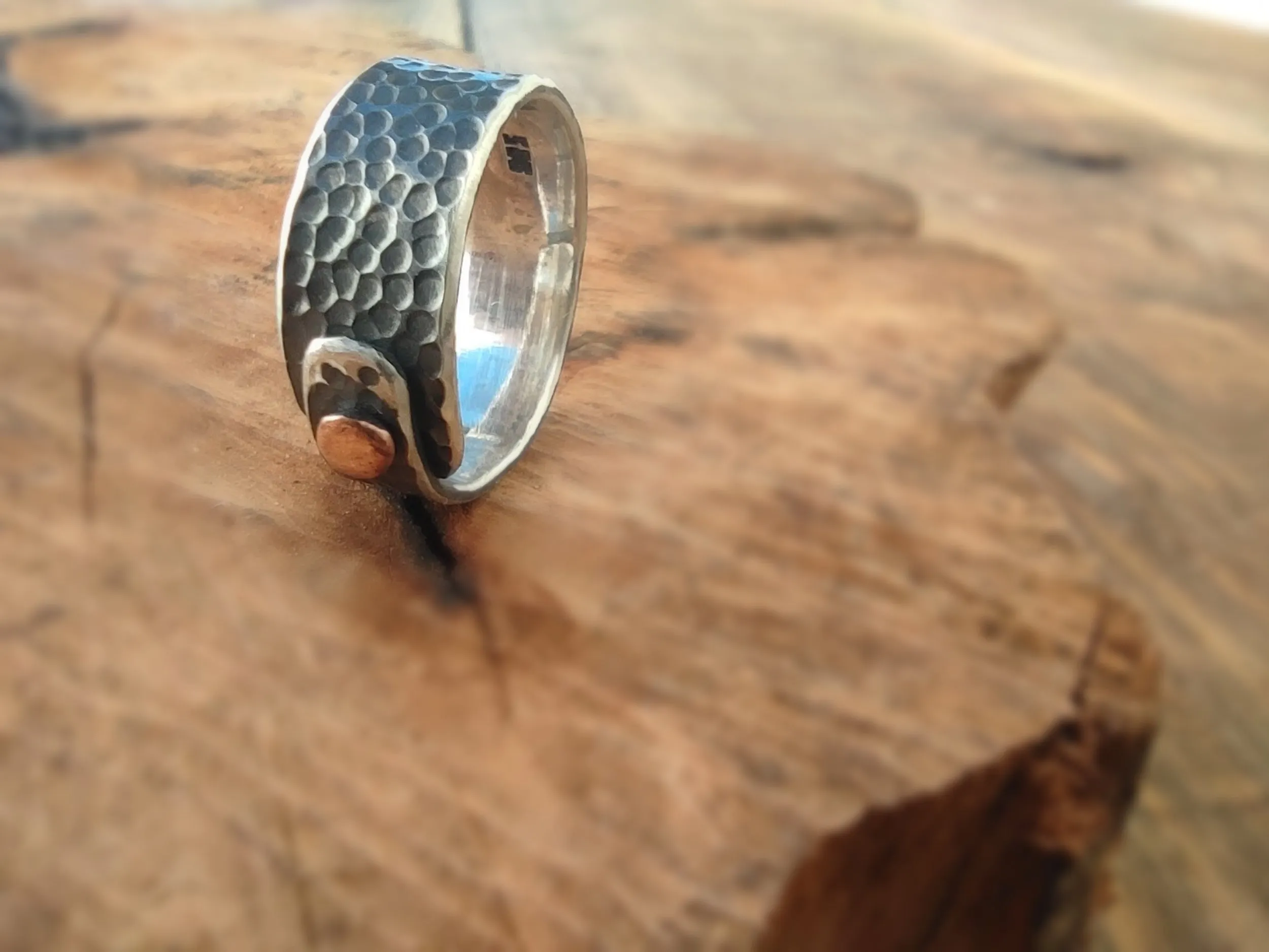 Anillo de Plata y Cobre para Hombre y para Mujer | Plata Vieja y Textura Rústica | Hecho a medida