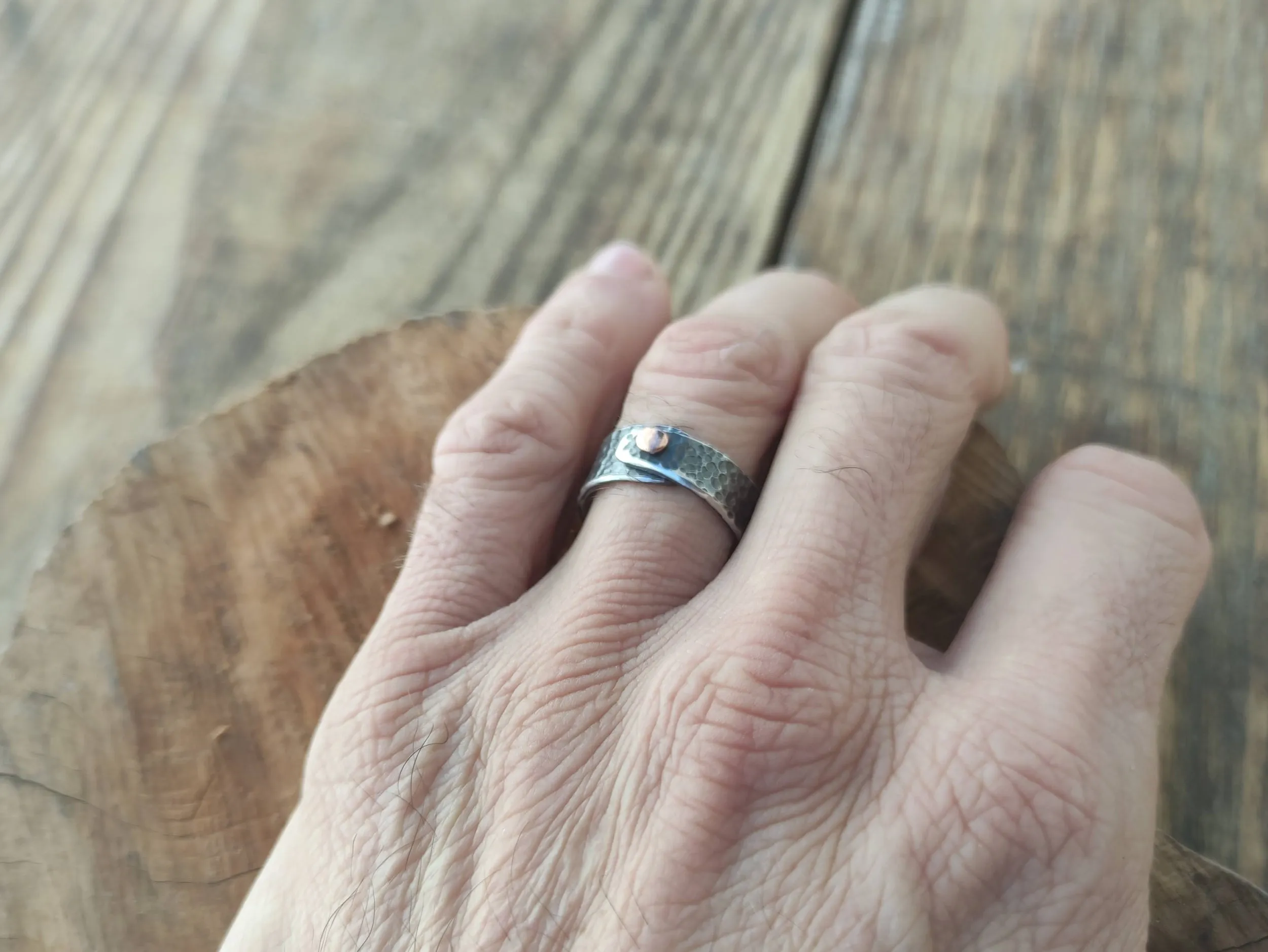 Anillo de Plata y Cobre para Hombre y para Mujer | Plata Vieja y Textura Rústica | Hecho a medida