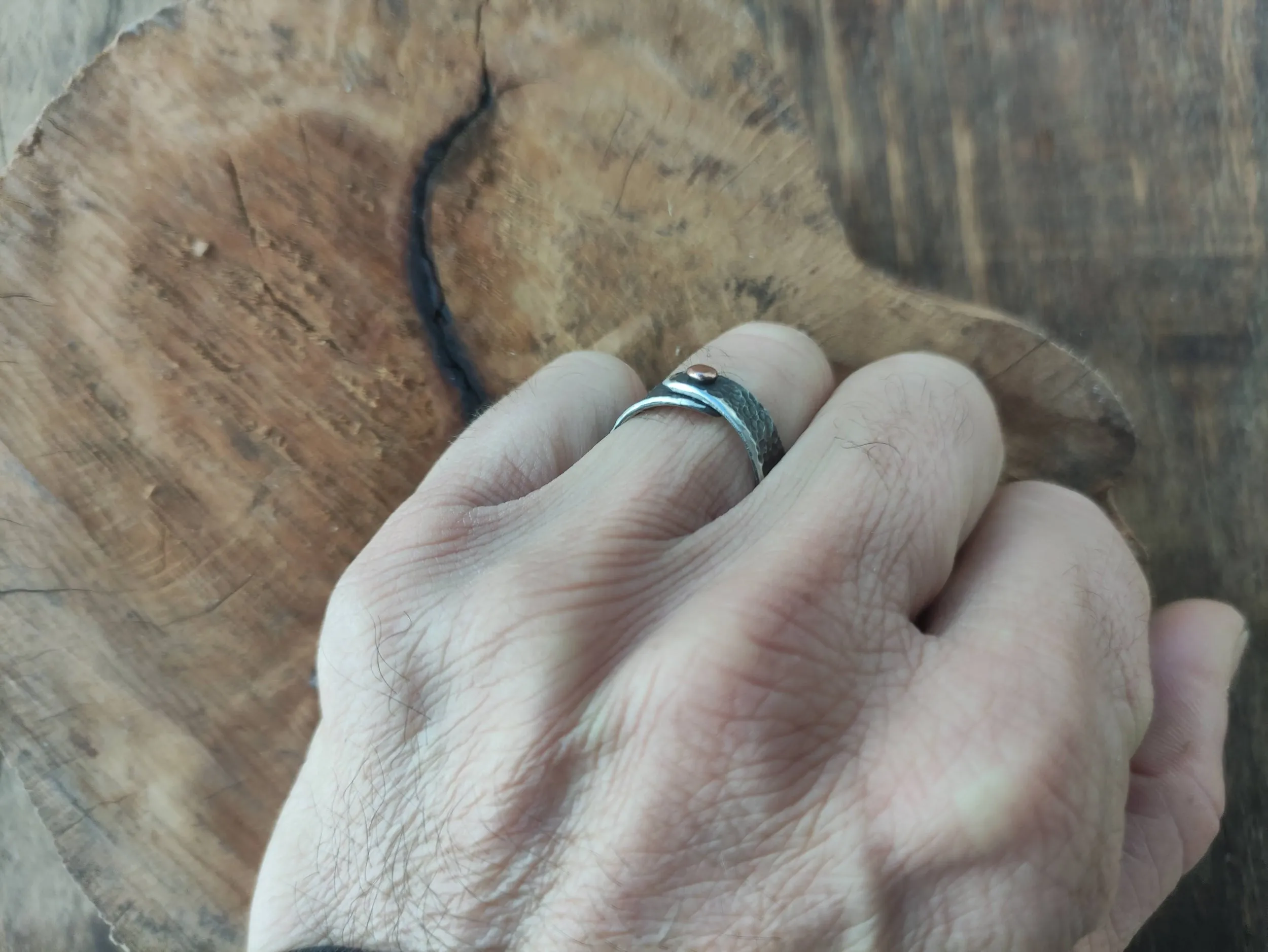 Anillo de Plata y Cobre para Hombre y para Mujer | Plata Vieja y Textura Rústica | Hecho a medida