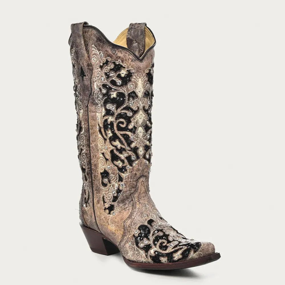 Bota Casual Inlay & Flowered Embroidery Brown