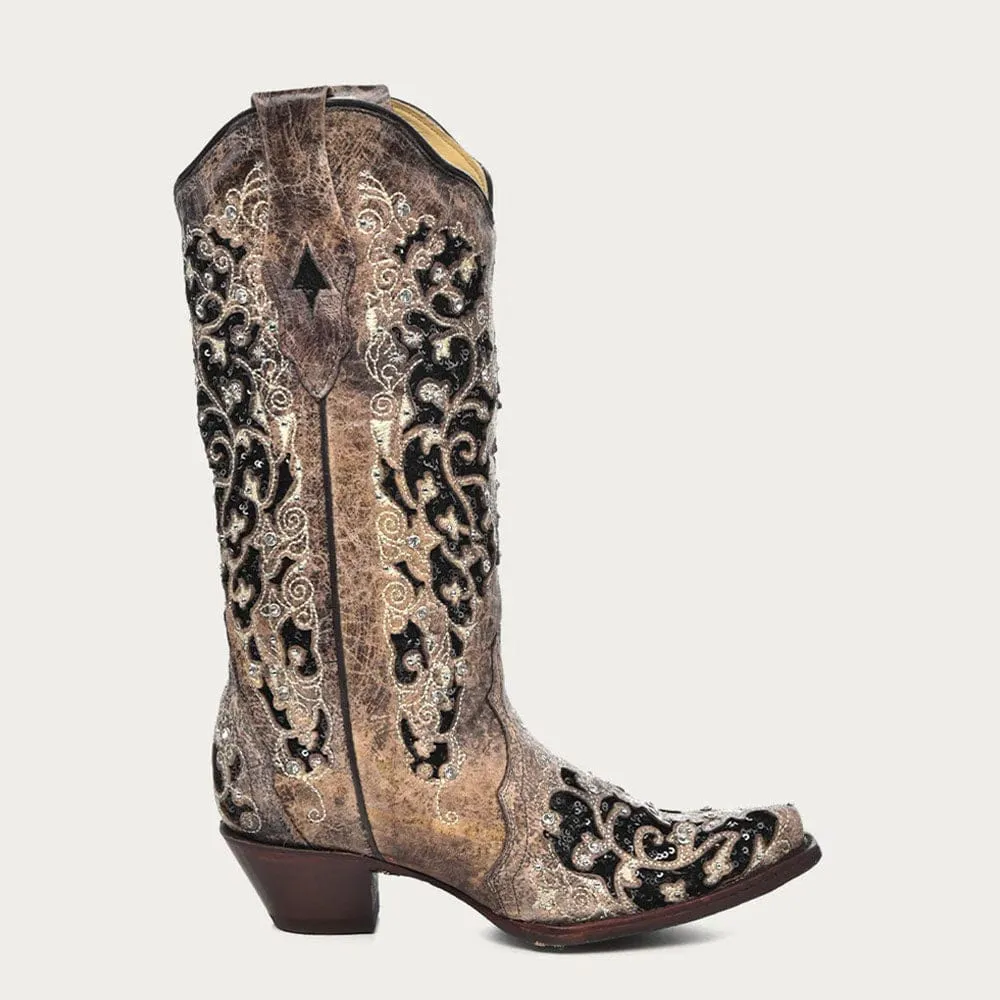 Bota Casual Inlay & Flowered Embroidery Brown