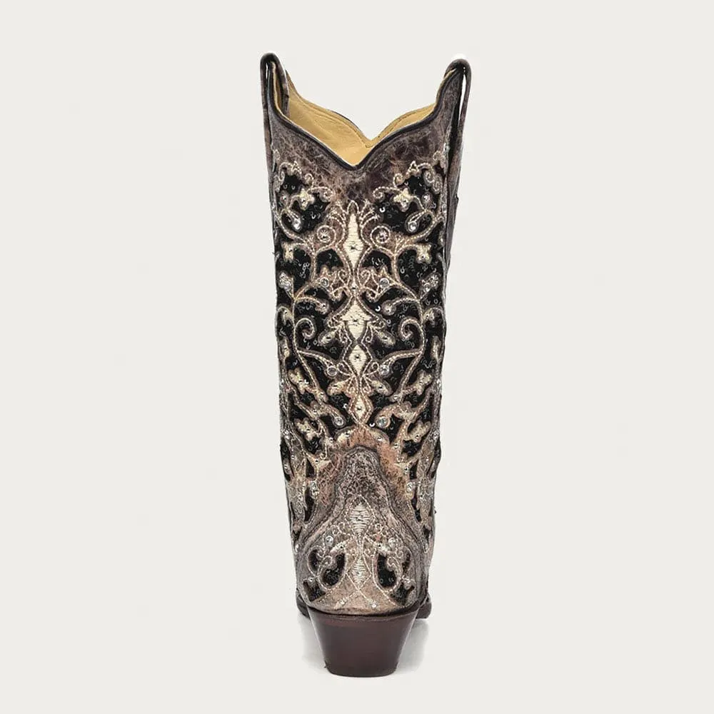 Bota Casual Inlay & Flowered Embroidery Brown