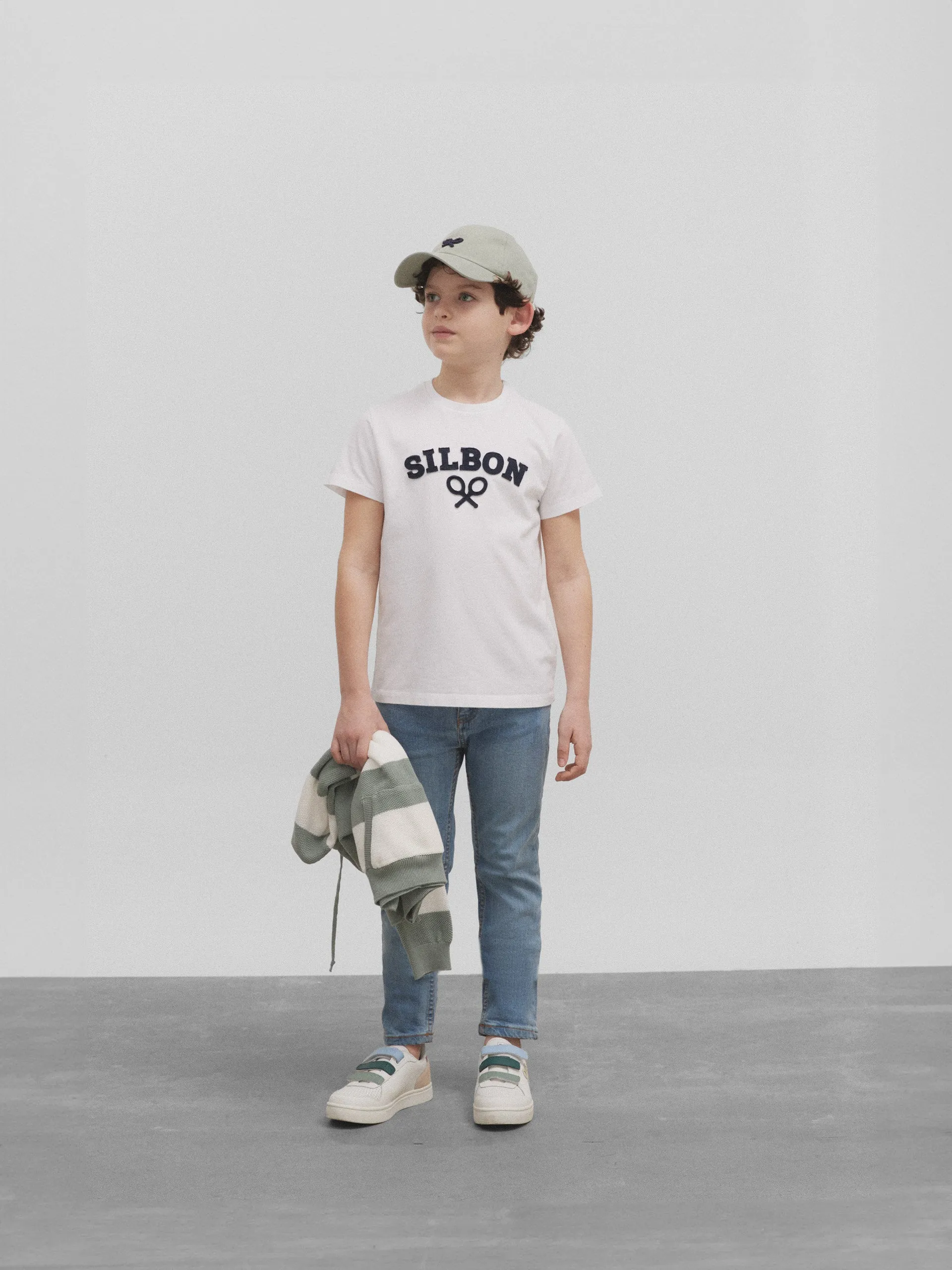 Camiseta kids raqueta media blanca