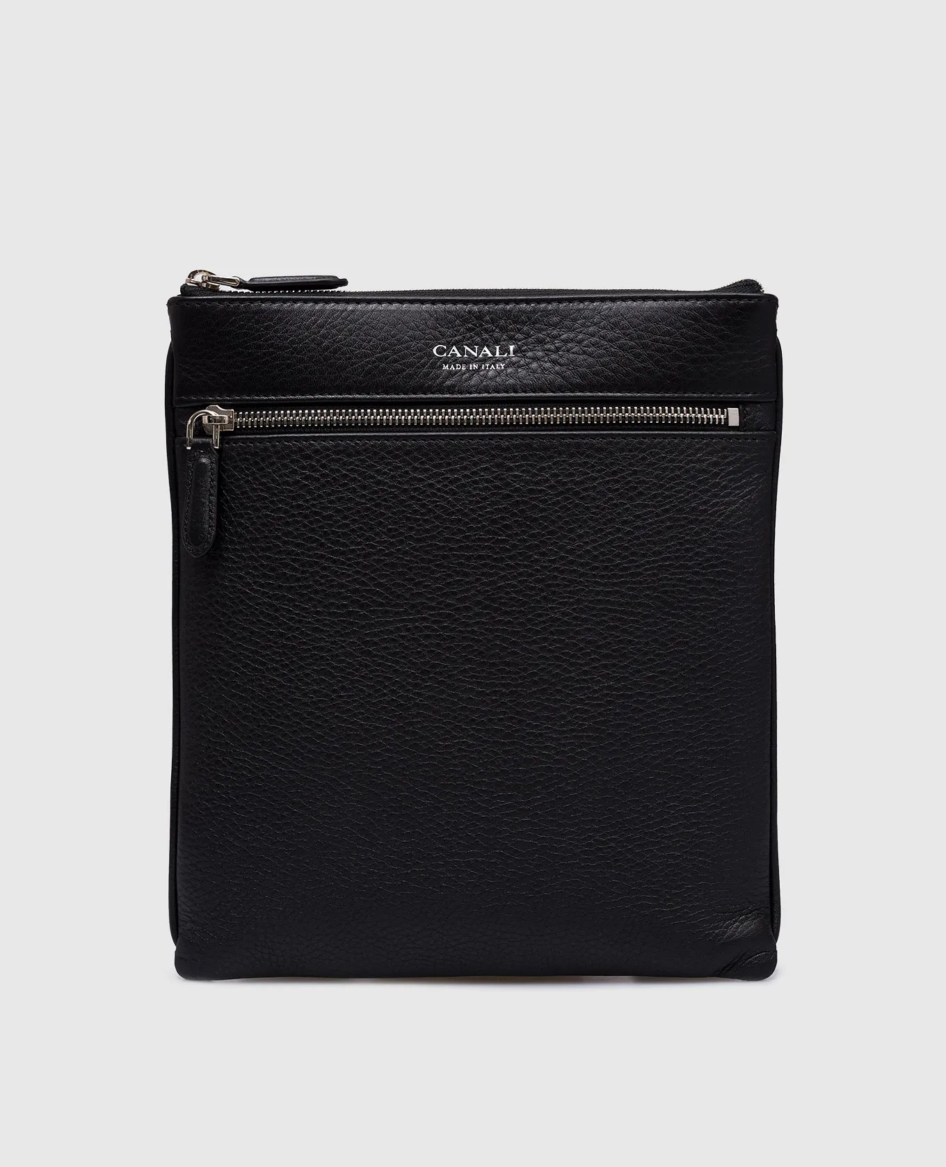 Canali Black leather tablet bag with logo