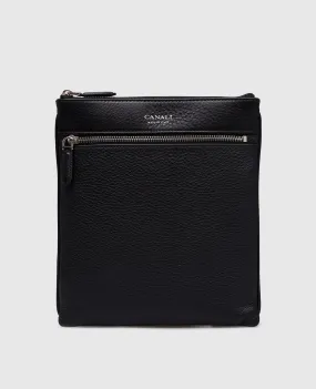 Canali Black leather tablet bag with logo