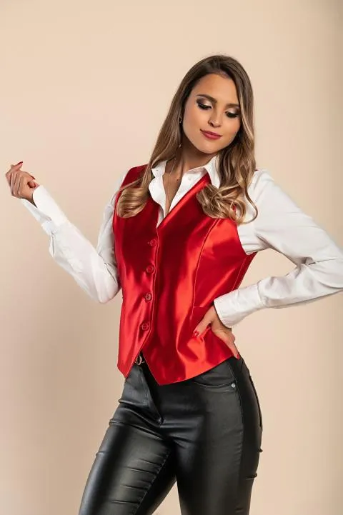 Chaleco elegante con botones, rojo