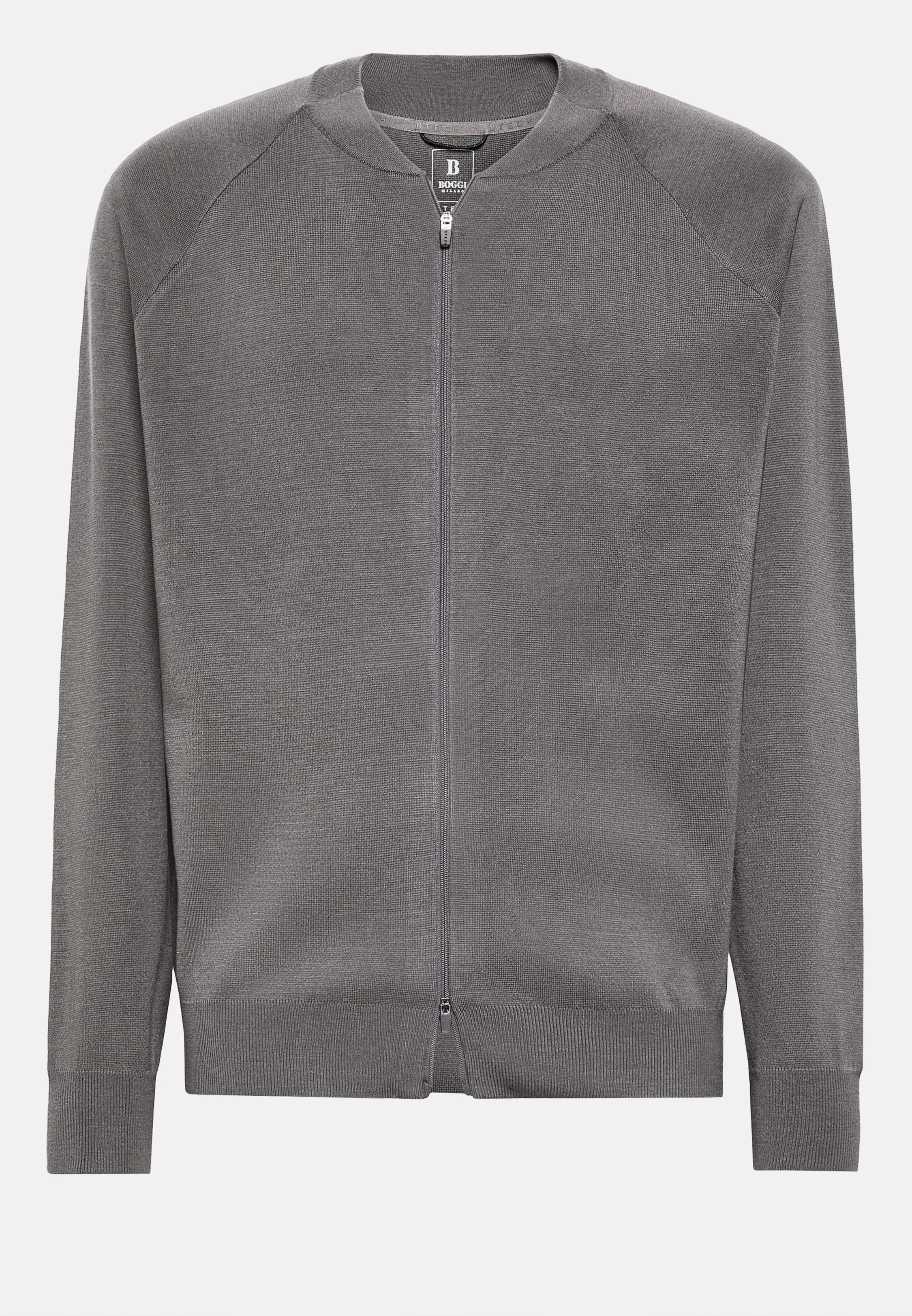 Chaqueta Bomber Tech De Punto Gris Oscuro De Lana Merina