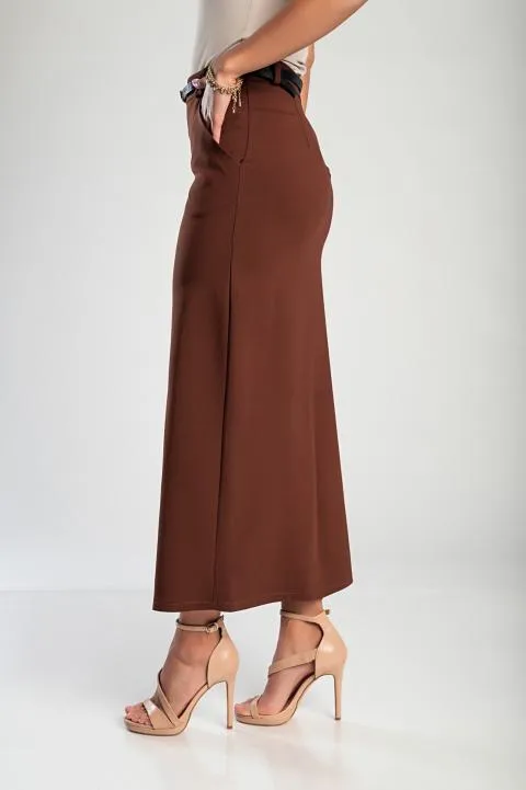 Falda midi elegante, marrón