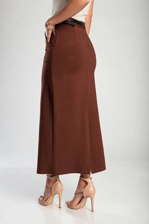 Falda midi elegante, marrón