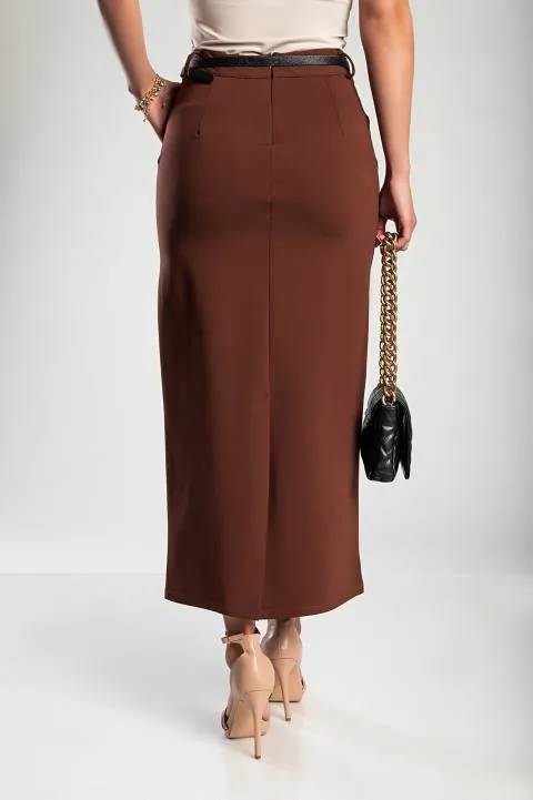 Falda midi elegante, marrón