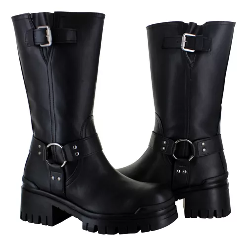 Fusion Bota Alta Urbana Rock Moda Bikers Hebilla Mujer 91122