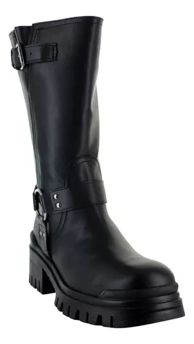 Fusion Bota Alta Urbana Rock Moda Bikers Hebilla Mujer 91122