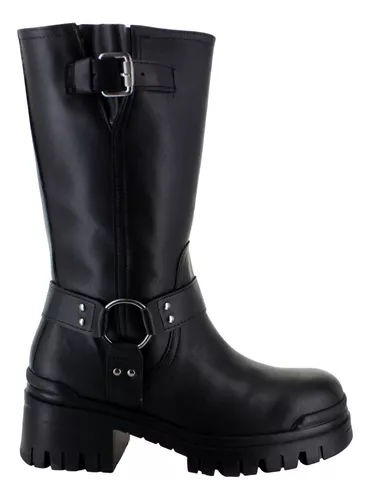 Fusion Bota Alta Urbana Rock Moda Bikers Hebilla Mujer 91122