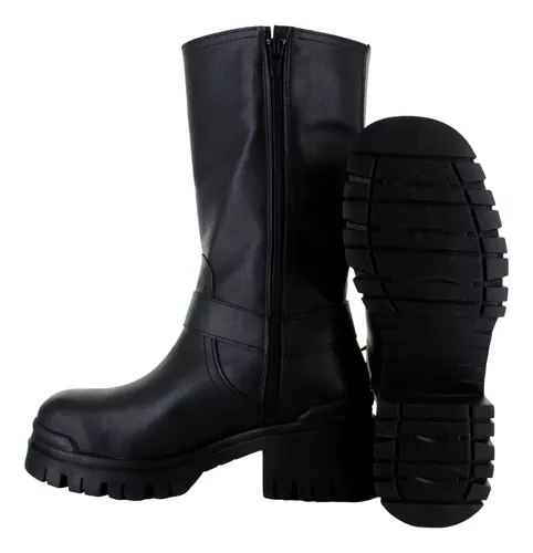 Fusion Bota Alta Urbana Rock Moda Bikers Hebilla Mujer 91122