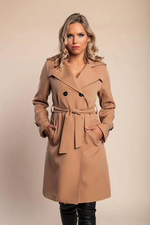 Gabardina elegante con botones, camels