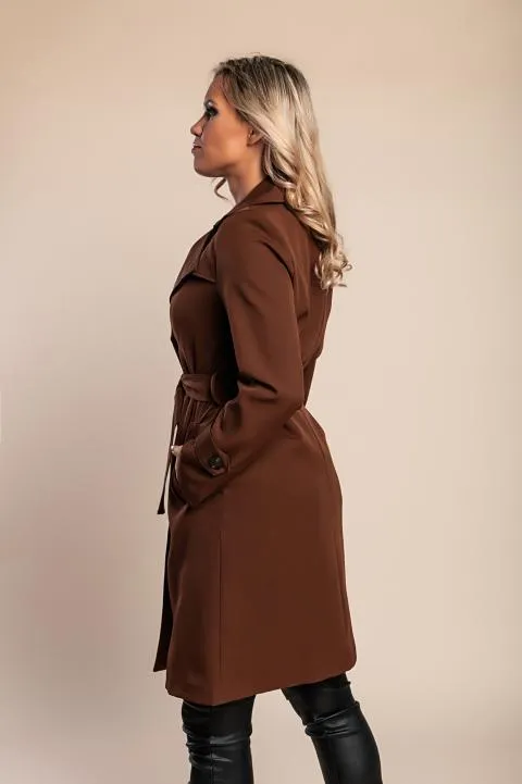 Gabardina elegante con botones, marrón