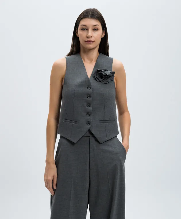 Giuseppe Di Morabito Milano Gray vest made of wool with a brooch