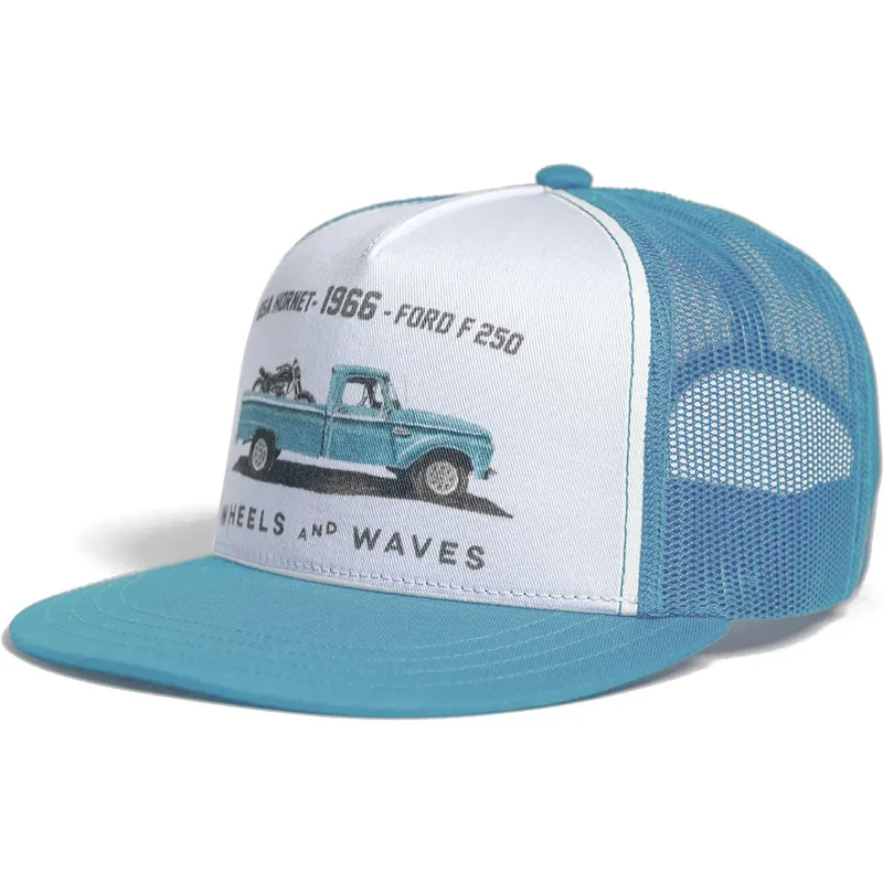 Gorra trucker plana blanca y azul 1966 WW23 de Wheels And Waves