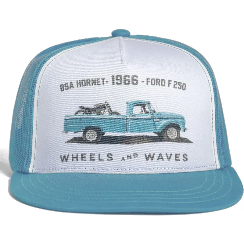 Gorra trucker plana blanca y azul 1966 WW23 de Wheels And Waves