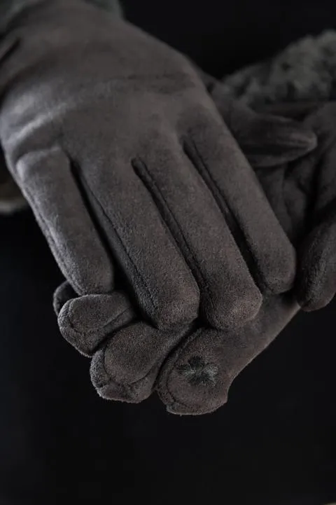 Guantes con pelo sintético, gris