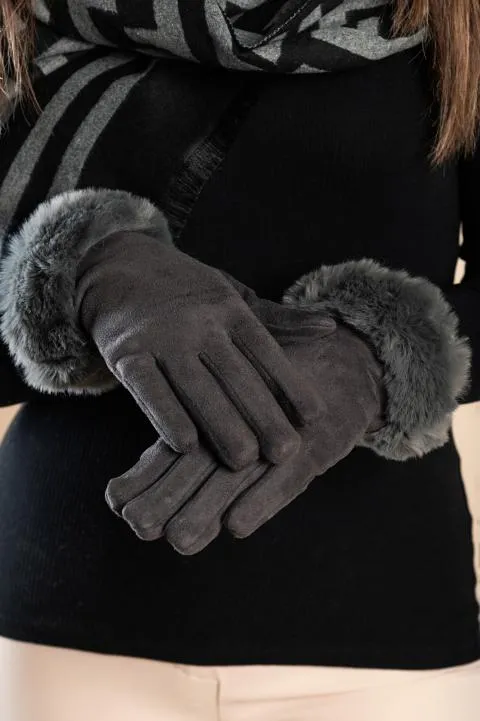 Guantes con pelo sintético, gris