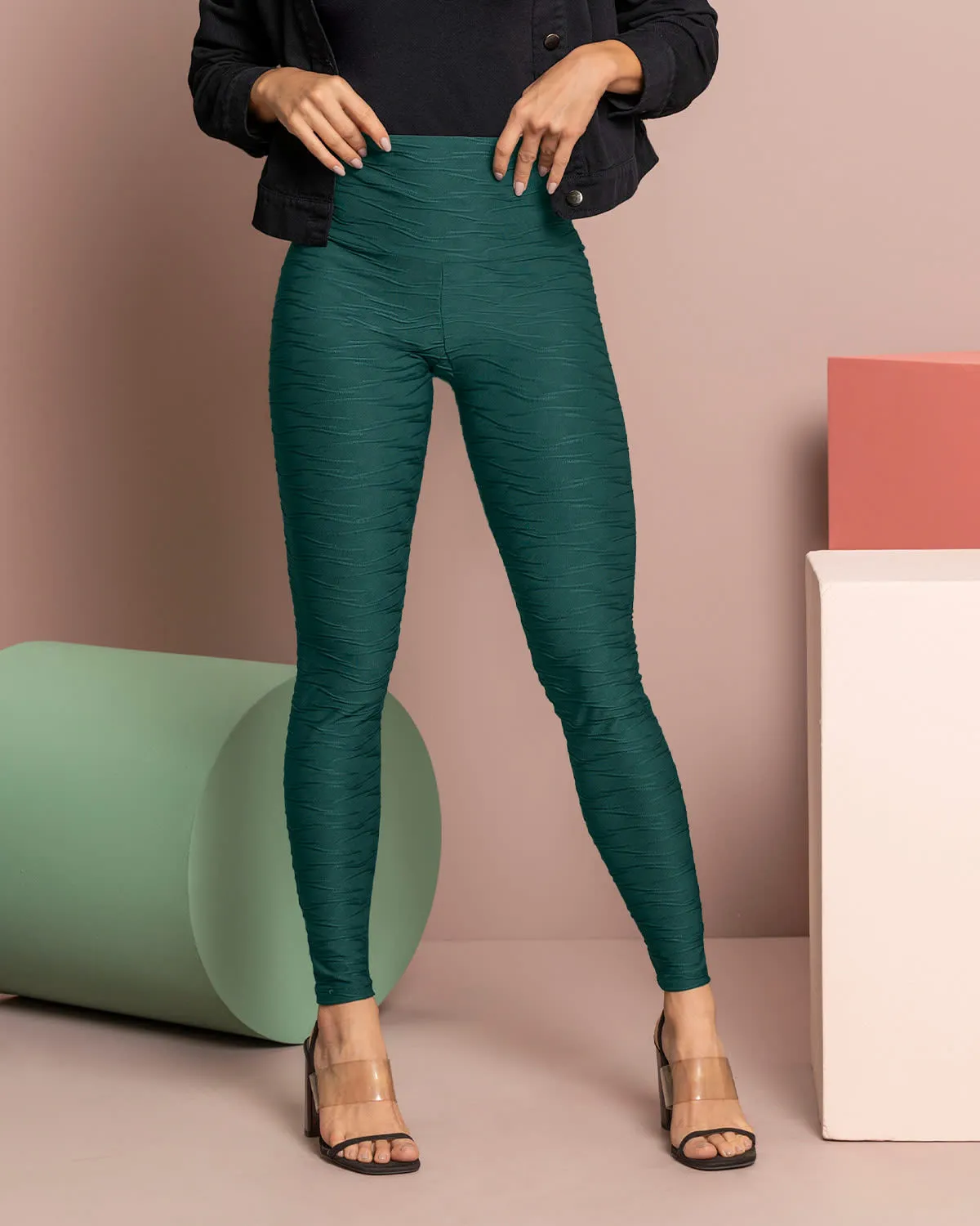 Legging control fuerte de abdomen textura acanalada