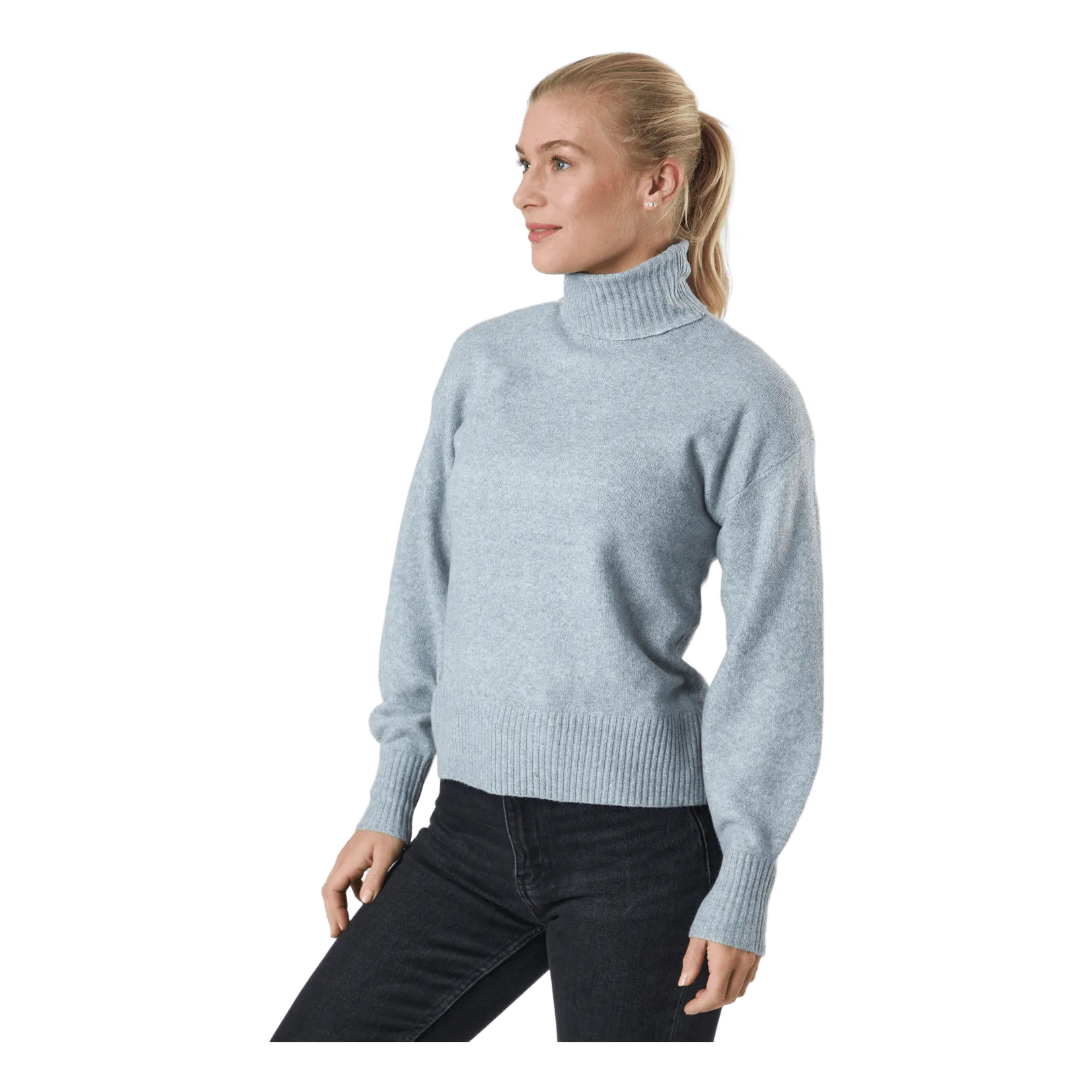 Pieces Pccava Ls High Neck Knit  Bc Light Grey Melange