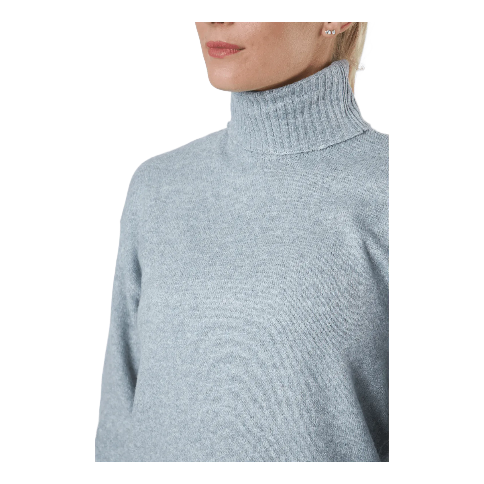 Pieces Pccava Ls High Neck Knit  Bc Light Grey Melange