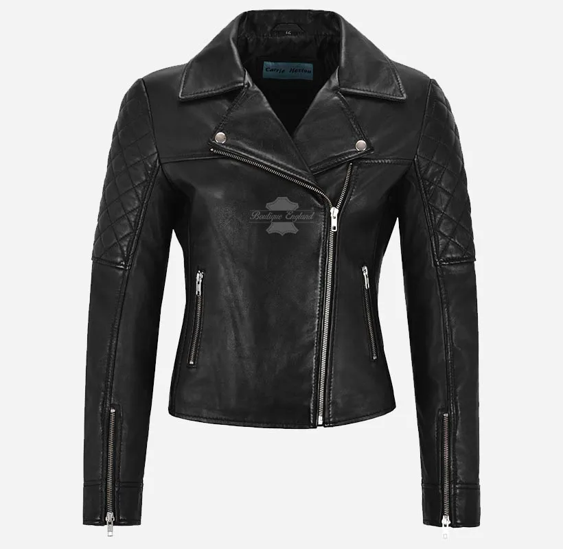 Rampwalk Ladies Biker Leather Jacket Slim Fit Fashion Leather Jacket