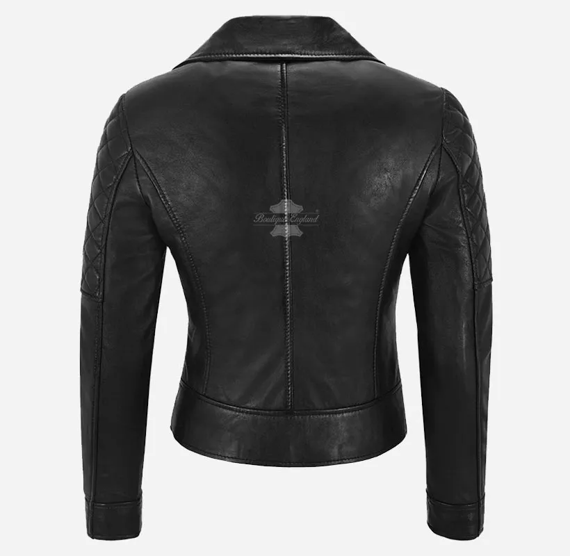 Rampwalk Ladies Biker Leather Jacket Slim Fit Fashion Leather Jacket