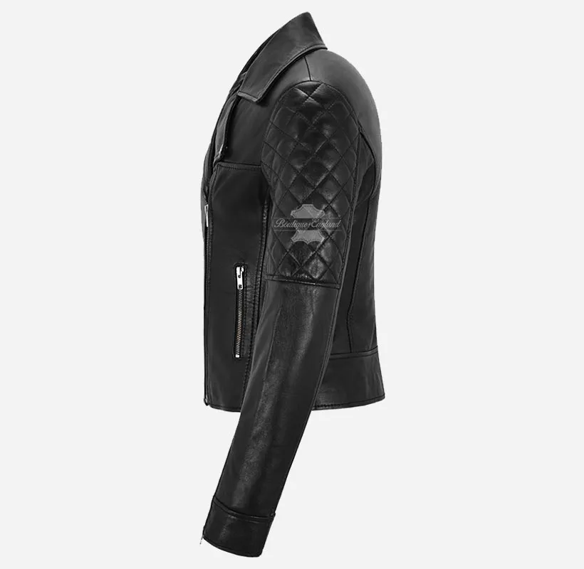 Rampwalk Ladies Biker Leather Jacket Slim Fit Fashion Leather Jacket