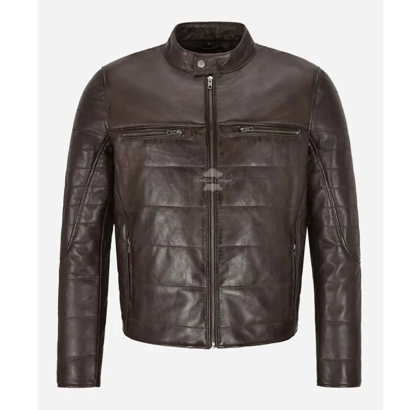 RAYLAND PADDED JACKET Men's Brown Puffer Leather Jacket