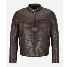 RAYLAND PADDED JACKET Men's Brown Puffer Leather Jacket