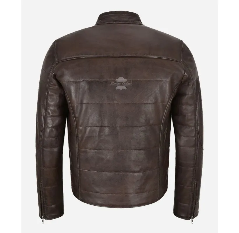 RAYLAND PADDED JACKET Men's Brown Puffer Leather Jacket