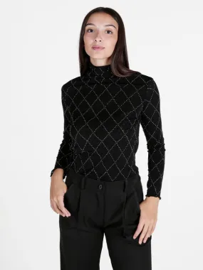 Solada Jersey de mujer elegante de cuello alto con pedrería