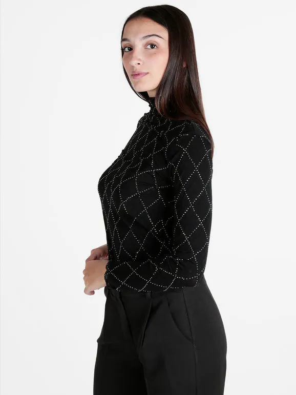 Solada Jersey de mujer elegante de cuello alto con pedrería