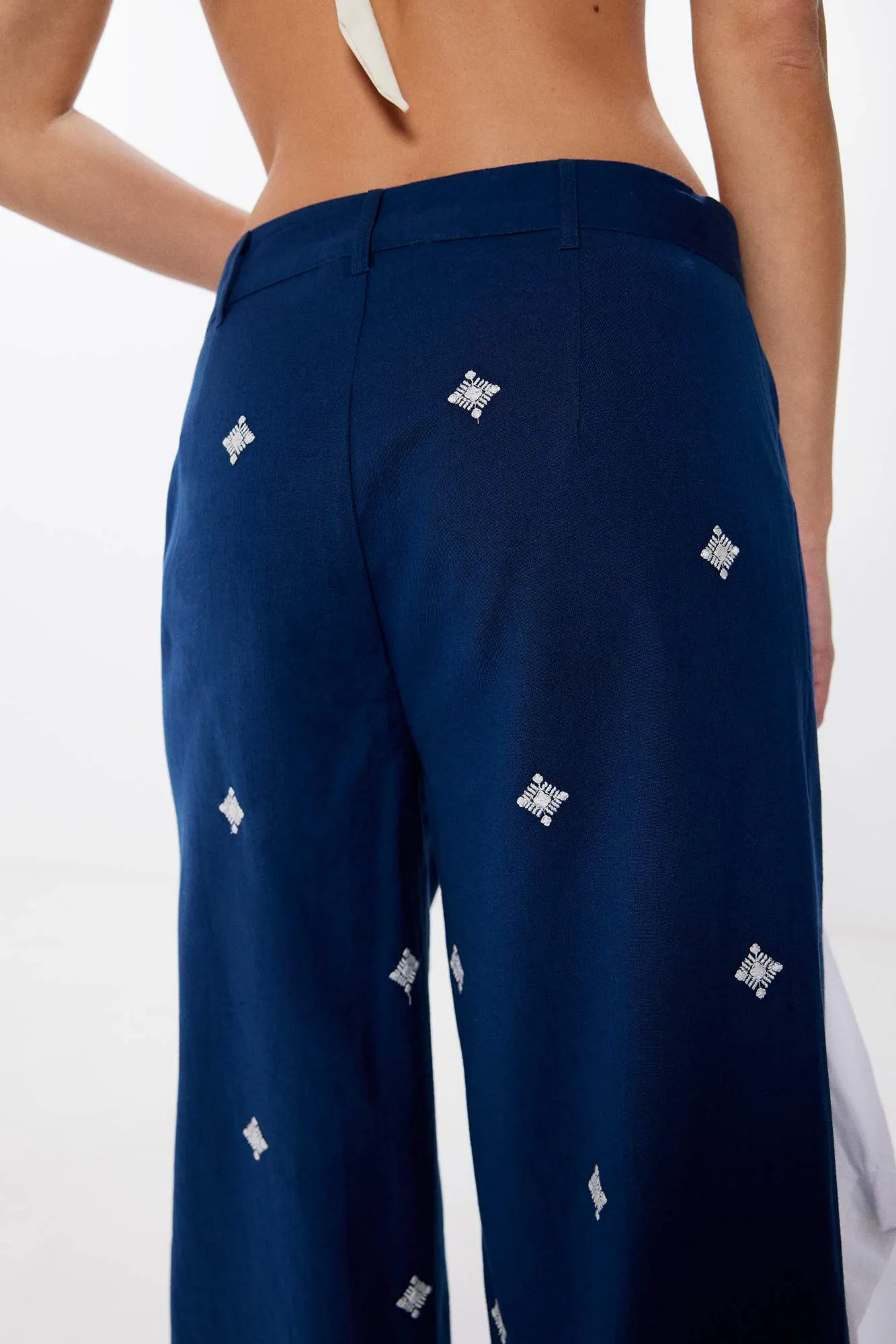 Springfield Pantalones bordados algodón lino