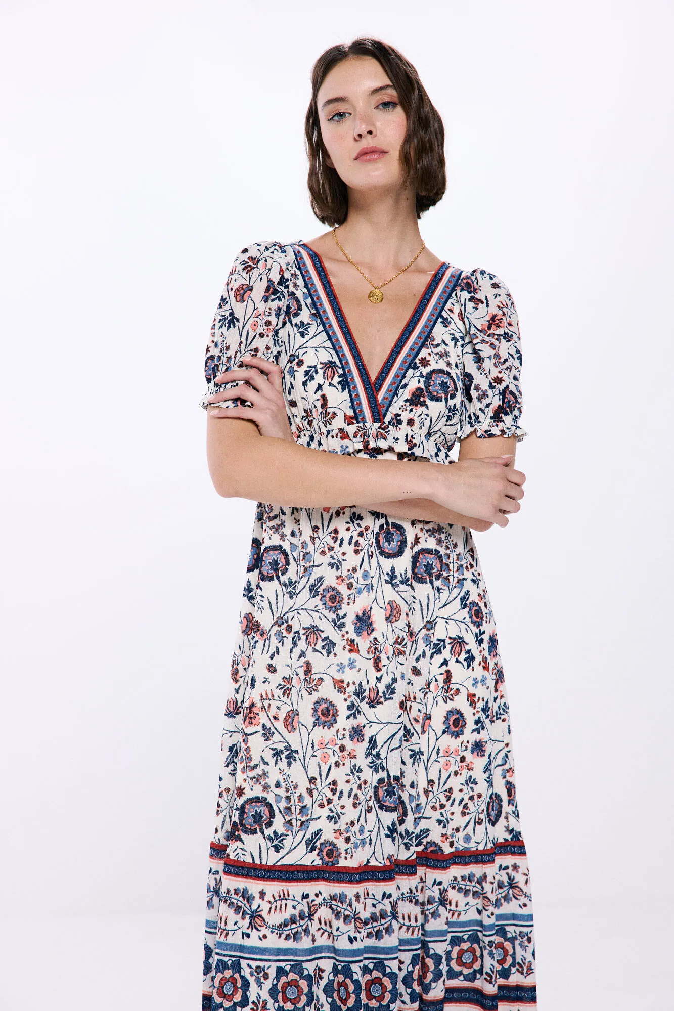 Springfield Vestido midi estampado flores cenefas