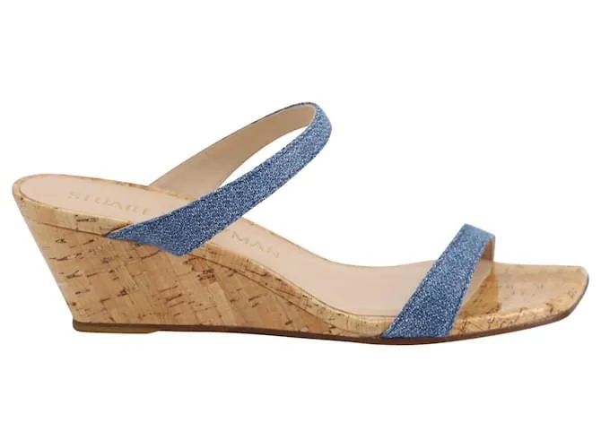 Stuart WeitzmanAleena 50 Sandalias de Media Cuña en Denim Beige Azul Azul claro 