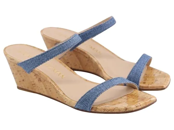 Stuart WeitzmanAleena 50 Sandalias de Media Cuña en Denim Beige Azul Azul claro 