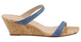 Stuart WeitzmanAleena 50 Sandalias de Media Cuña en Denim Beige Azul Azul claro 