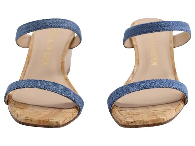 Stuart WeitzmanAleena 50 Sandalias de Media Cuña en Denim Beige Azul Azul claro 