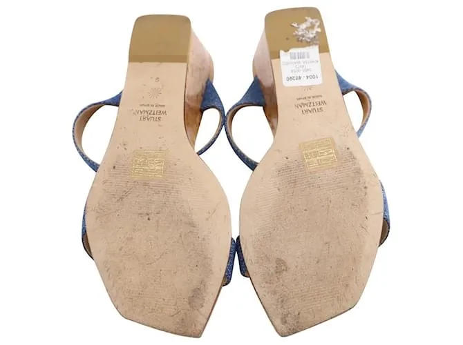 Stuart WeitzmanAleena 50 Sandalias de Media Cuña en Denim Beige Azul Azul claro 