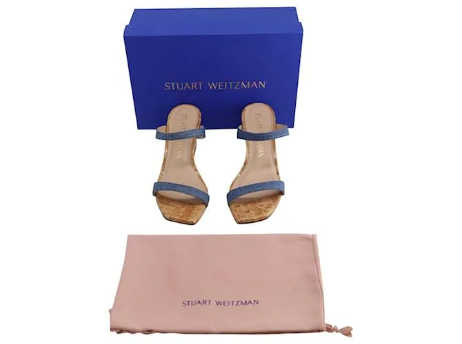 Stuart WeitzmanAleena 50 Sandalias de Media Cuña en Denim Beige Azul Azul claro 