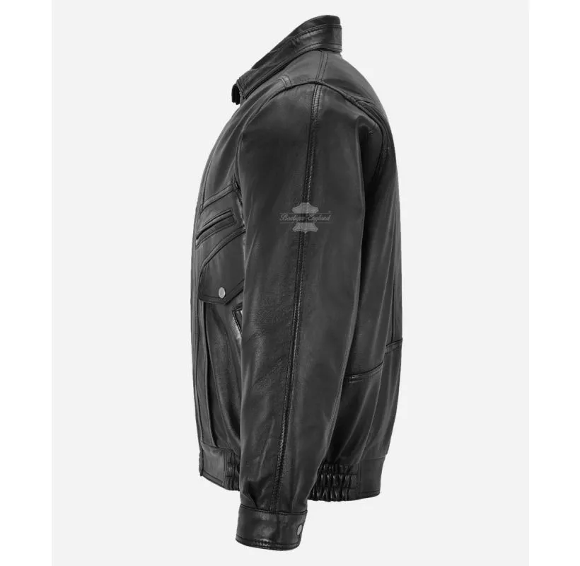 The Bold Blouson Leather Jacket Men's Classic Black Bomber Jacket