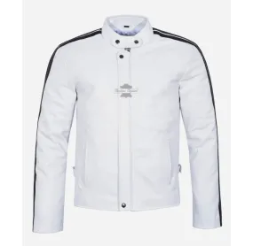 The White Men's Leather Jacket Classic Racer Fashion Jacket