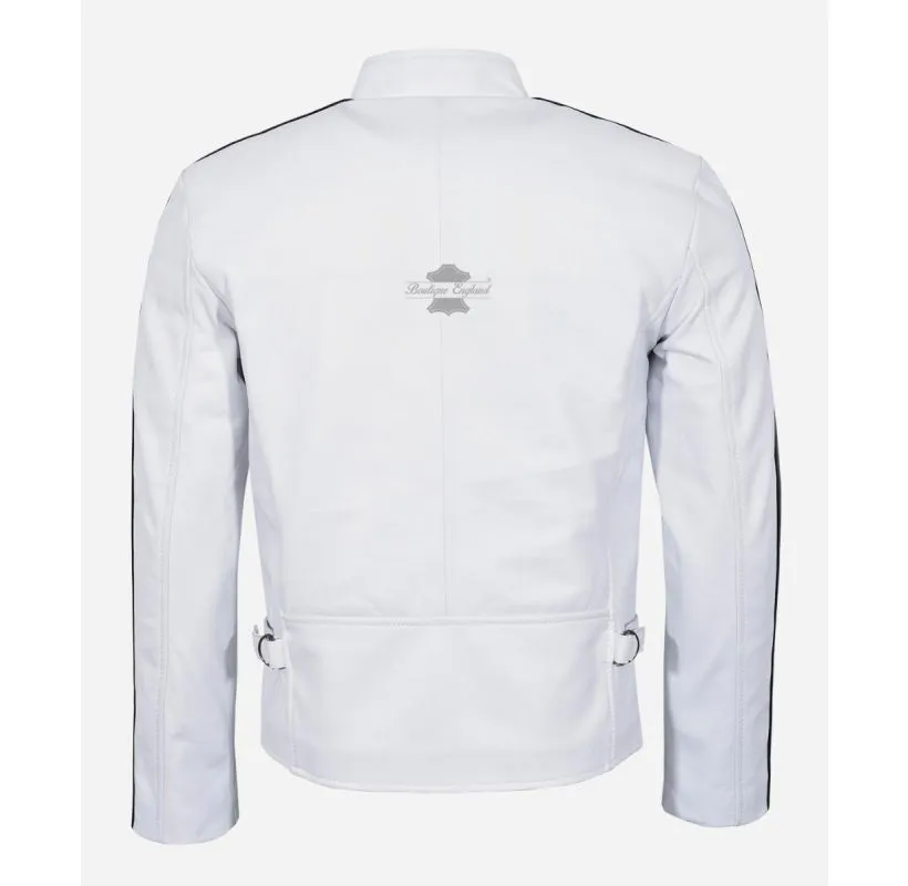 The White Men's Leather Jacket Classic Racer Fashion Jacket