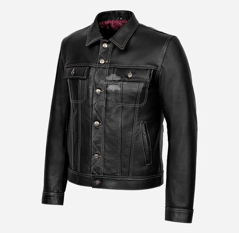 TRUCKER Style Leather Jacket For Men's Classic Leather Shirt Jacket