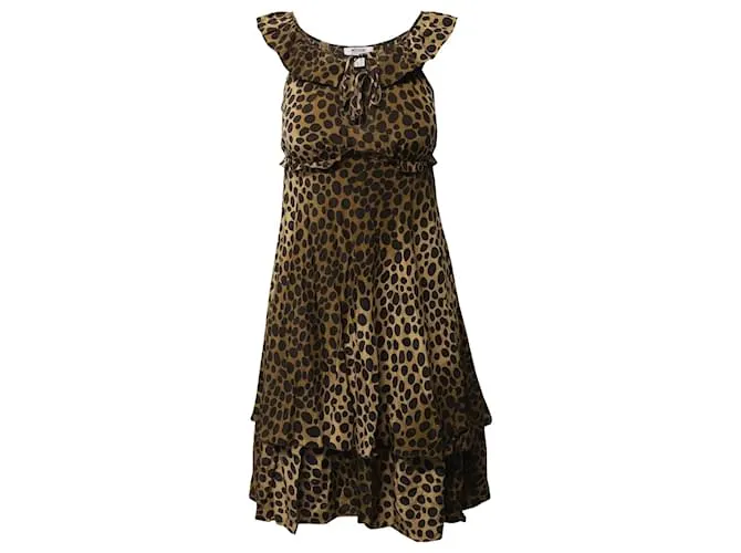 Vestido a media pierna con estampado de leopardo en seda multicolor de Moschino Cheap and Chic 