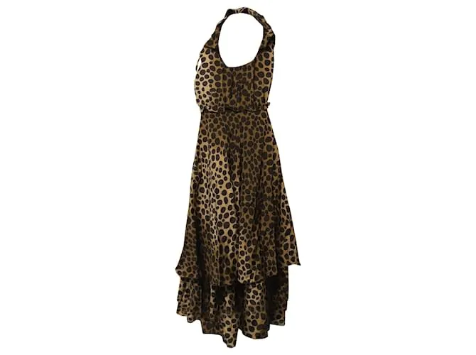 Vestido a media pierna con estampado de leopardo en seda multicolor de Moschino Cheap and Chic 